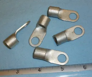 LOT of 5 - 2 GAUGE CRIMP OR SOLDER TERMINALS -COPPER / TIN PLATED 3/8" STUD HOLE